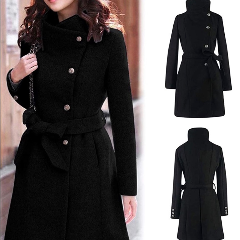 Faux Wool Peacoat—black
